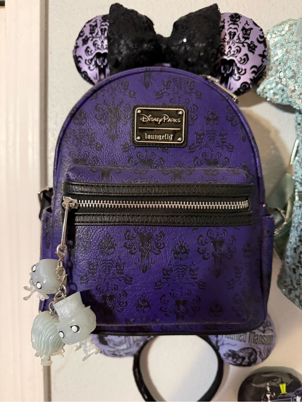Loungefly Purple Haunted Mansion Mini Backpack with Black Bow and Ears